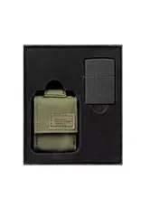Zippo Black Crackle Lighter with Black Pouch Gift Set