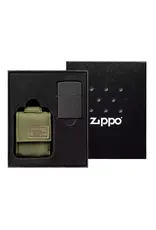 Zippo Black Crackle Lighter with Black Pouch Gift Set