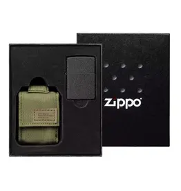 Zippo Black Crackle Lighter with Black Pouch Gift Set