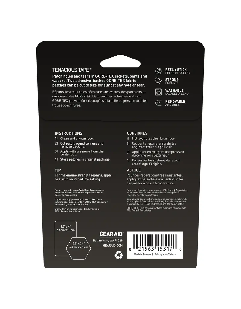 Gear Aid GORE-TEX Fabric Patches: 2.5" Hex and 4" Rectangle