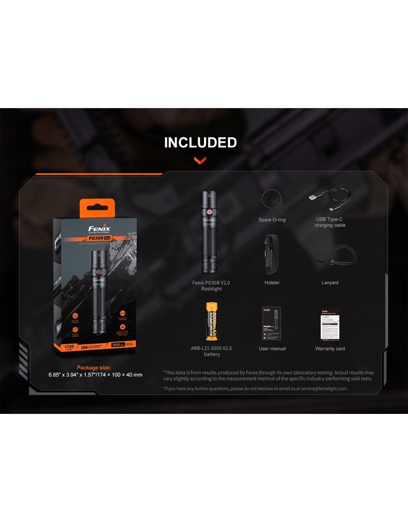 Fenix Lampe de poche tactique compacte et rechargeable PD36R V2.0