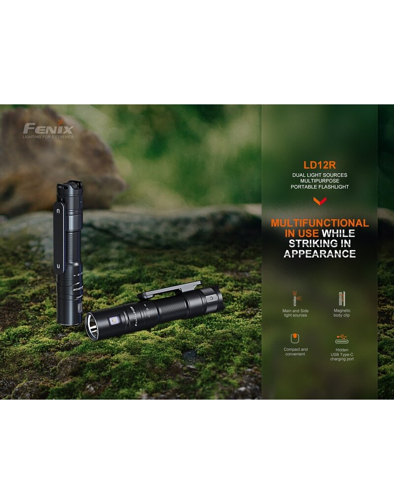 Fenix Lampe de poche rechargeable multifonction à double source lumineuse LD12R