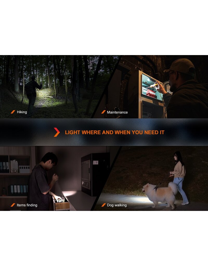 Fenix Lampe de poche rechargeable multifonction à double source lumineuse LD12R