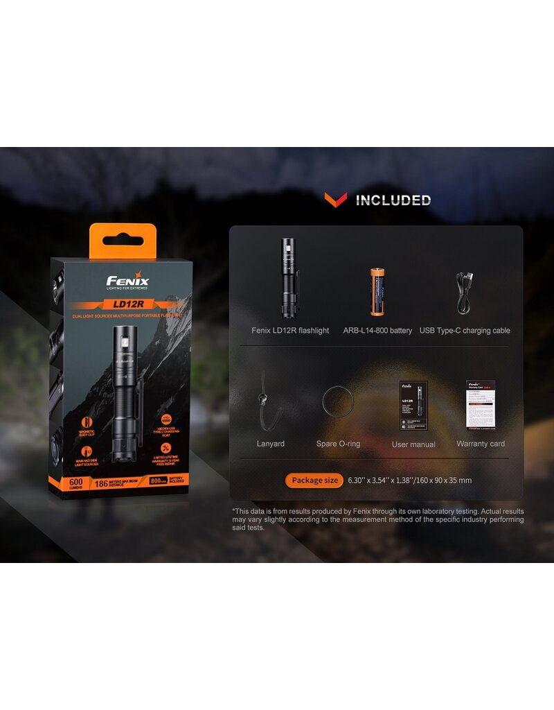 Fenix Lampe de poche rechargeable multifonction à double source lumineuse LD12R