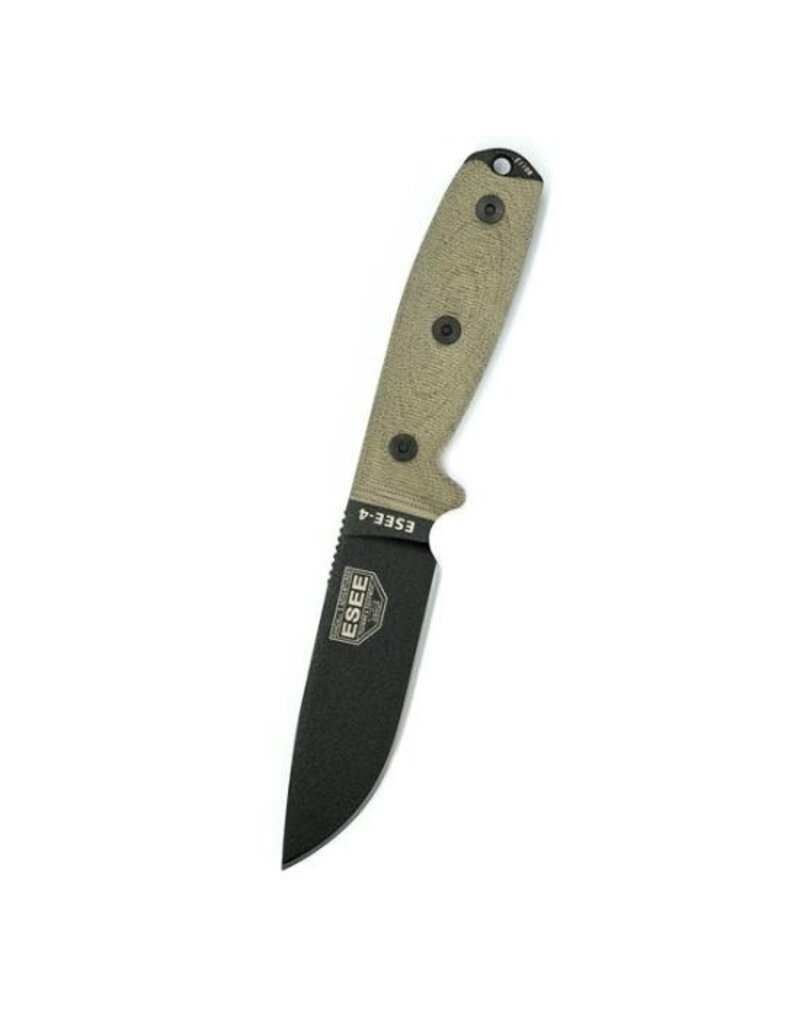 ESEE Knives  Couteaux ESEE-4 manche Micarta 3D en toile verte, lame noire