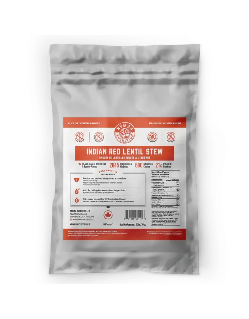 Nomad Nutrition 10 portions Sachet multi-portions de ragoût de lentilles rouges indien