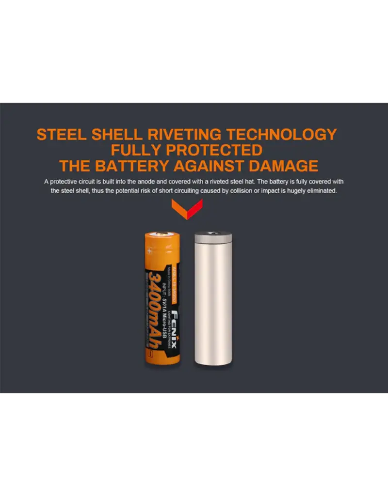 Fenix 3400mAh 18650 Battery with Micro-USB Charging Port