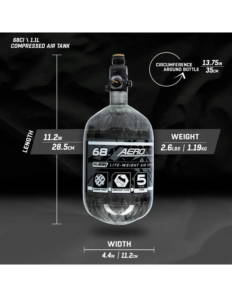 HK Army Réservoir Aerolite en fibre de carbone - 68 ci / 4500 psi - Transparent