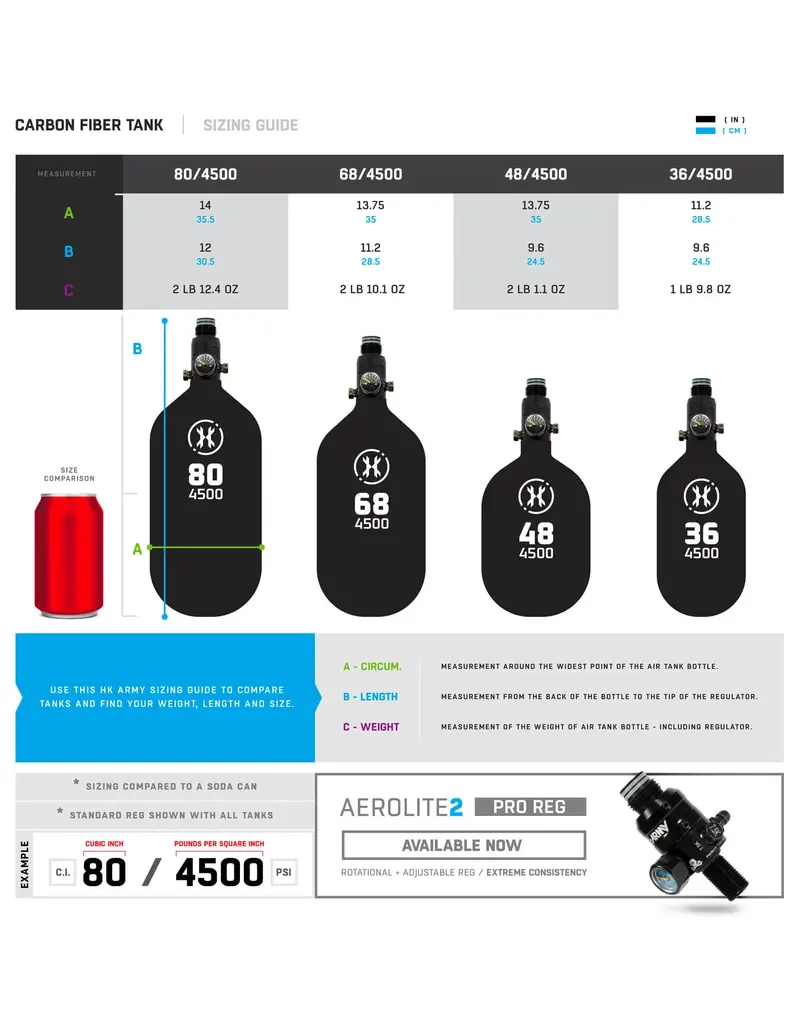 HK Army Réservoir Aerolite en fibre de carbone - 68 ci / 4500 psi - Transparent