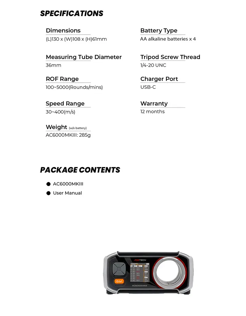 AceTech AC6000 MKIII W/o Bluetooth Chronograph
