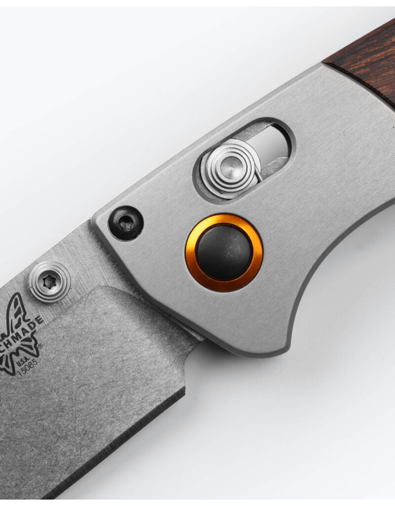 Benchmade Mini Crooked River Gris Aluminium et Bois Clip-point