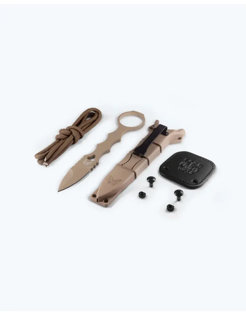 Benchmade SOCP MINI-DAGGER, FDE CERAKOTE, TAN SHEATH