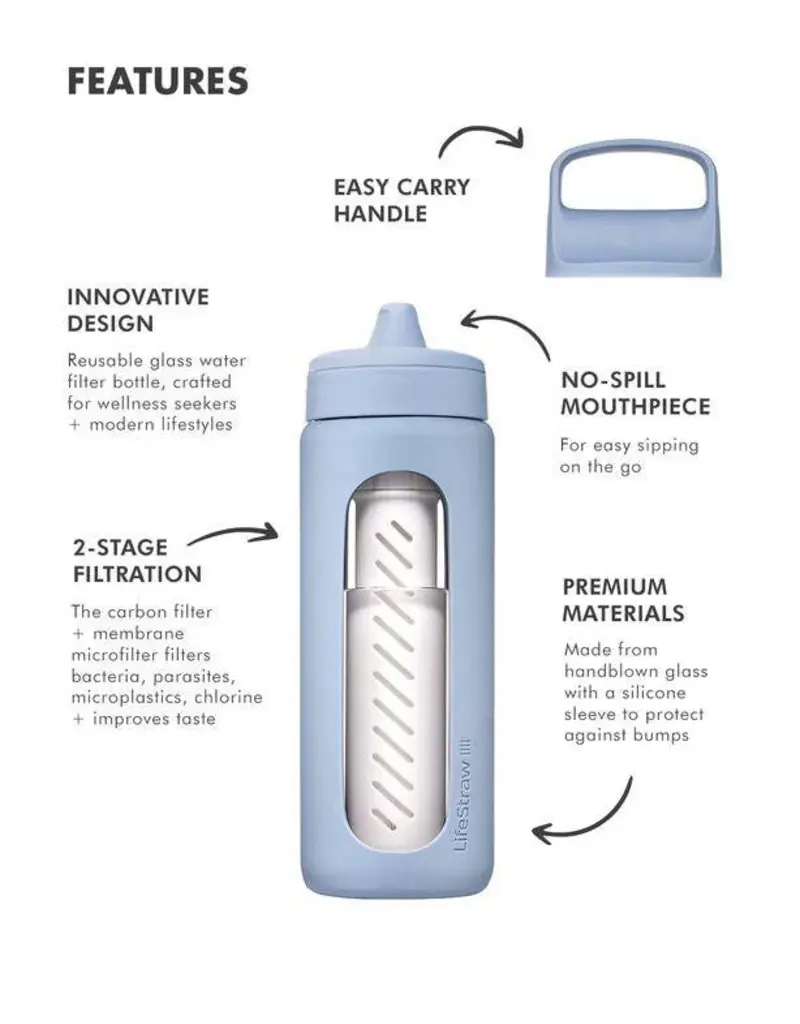 LifeStraw Bouteille filtrante en verre soufflé à la bouche GO ; 590 ml (20 oz)