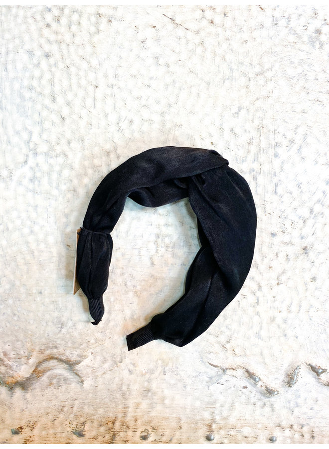 Black Satin Floral Knot Headband