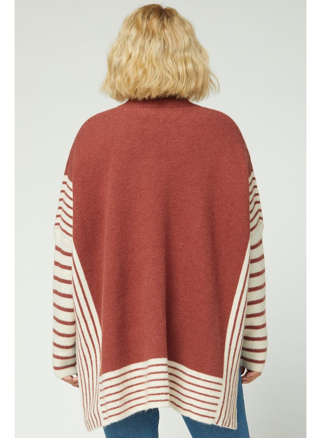 Marsala Striped Sweater w/ Mock Neck