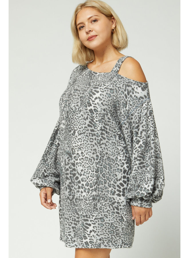 Grey Leopard Fuzzy Dress