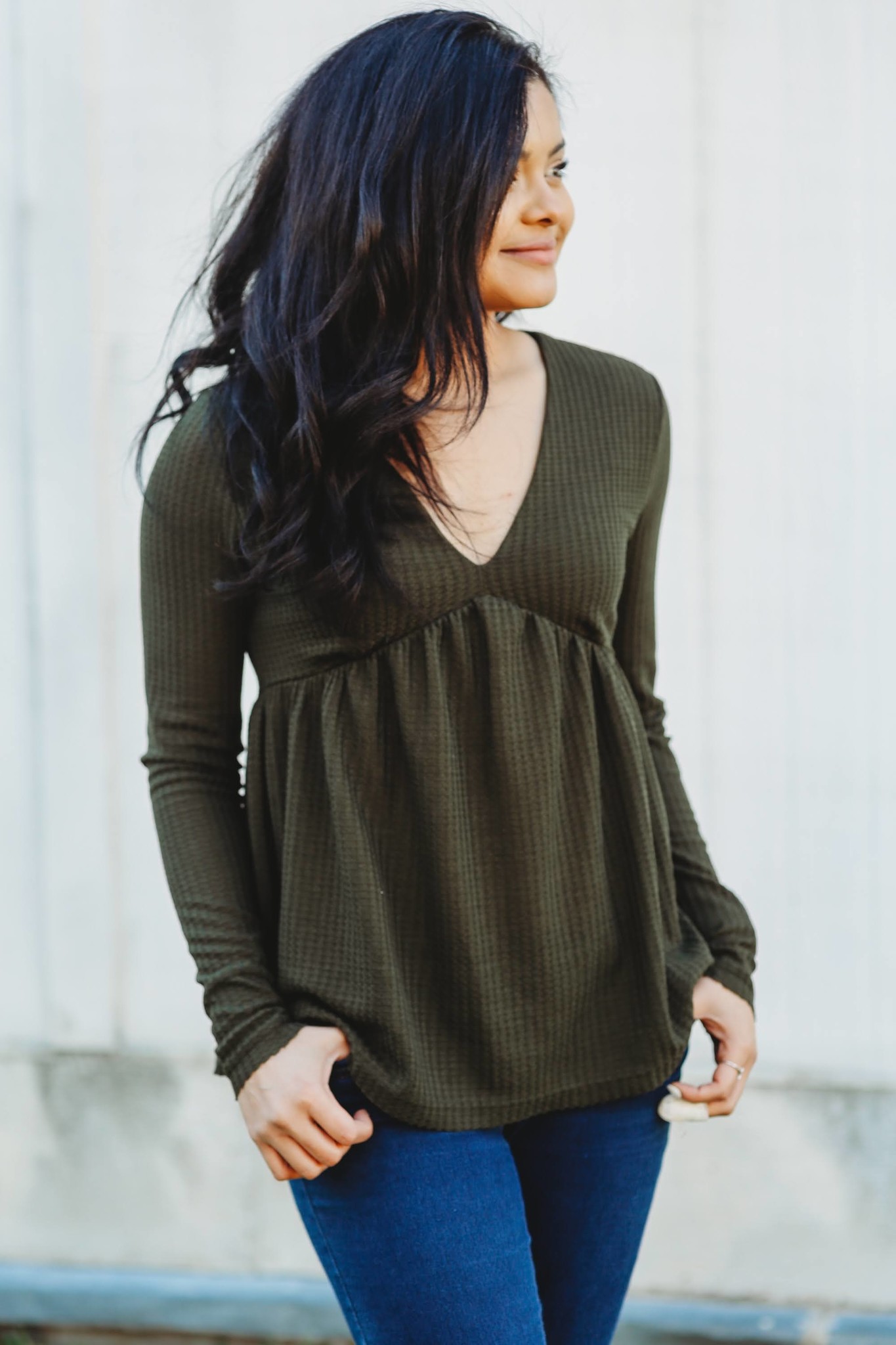 olive peplum top