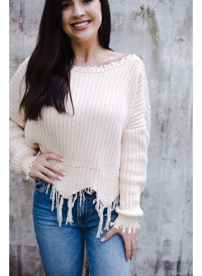 Ivory Frayed Sweater