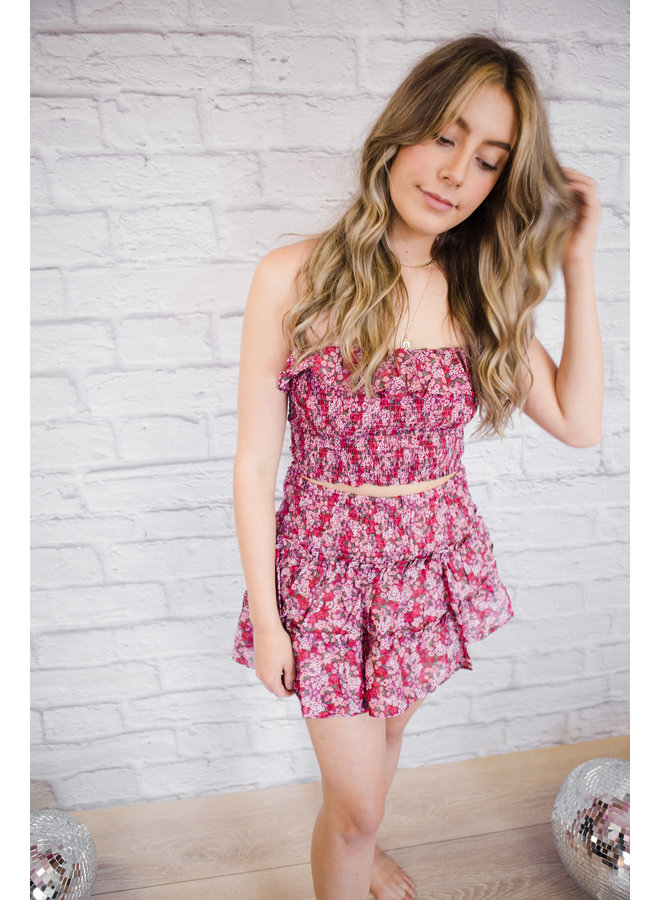 Raspberry Floral Set Skirt