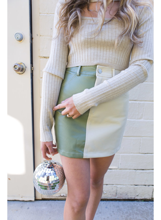 Sage Combo Leather Skirt