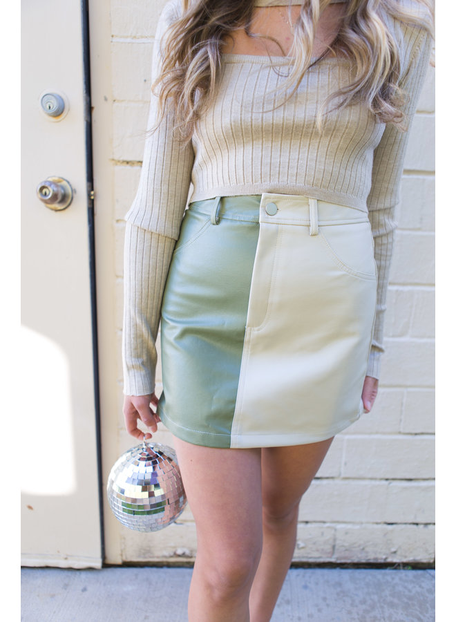 Sage Combo Leather Skirt