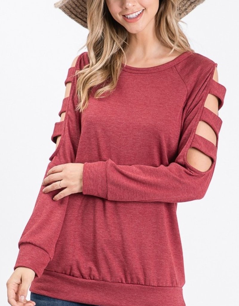 Burgundy Top With Ladder Sleeve Red Door Gifts Boutique