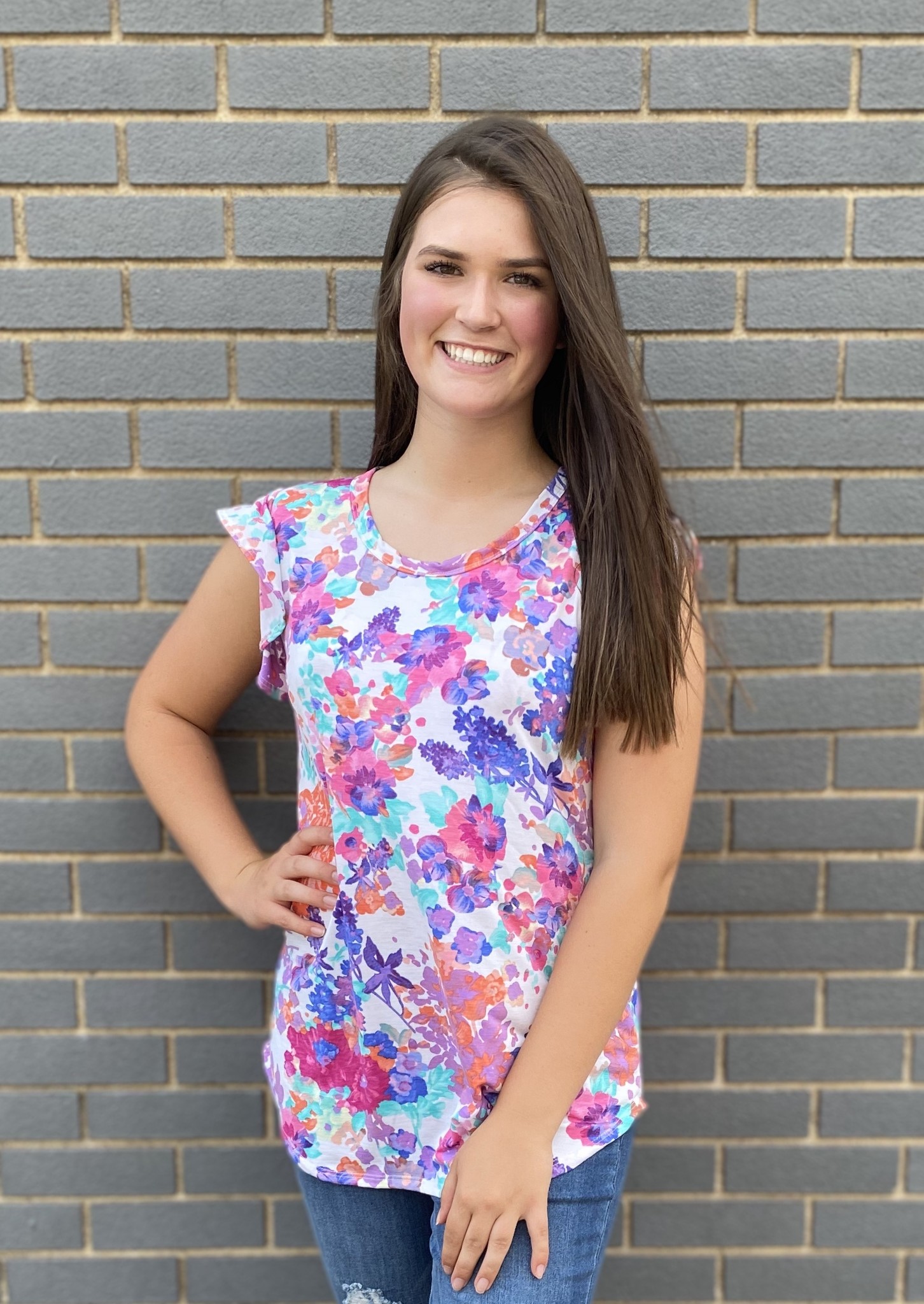 floral ruffle sleeve top