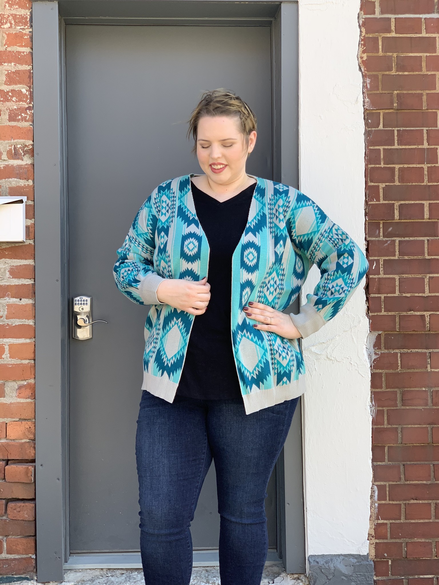 red aztec cardigan