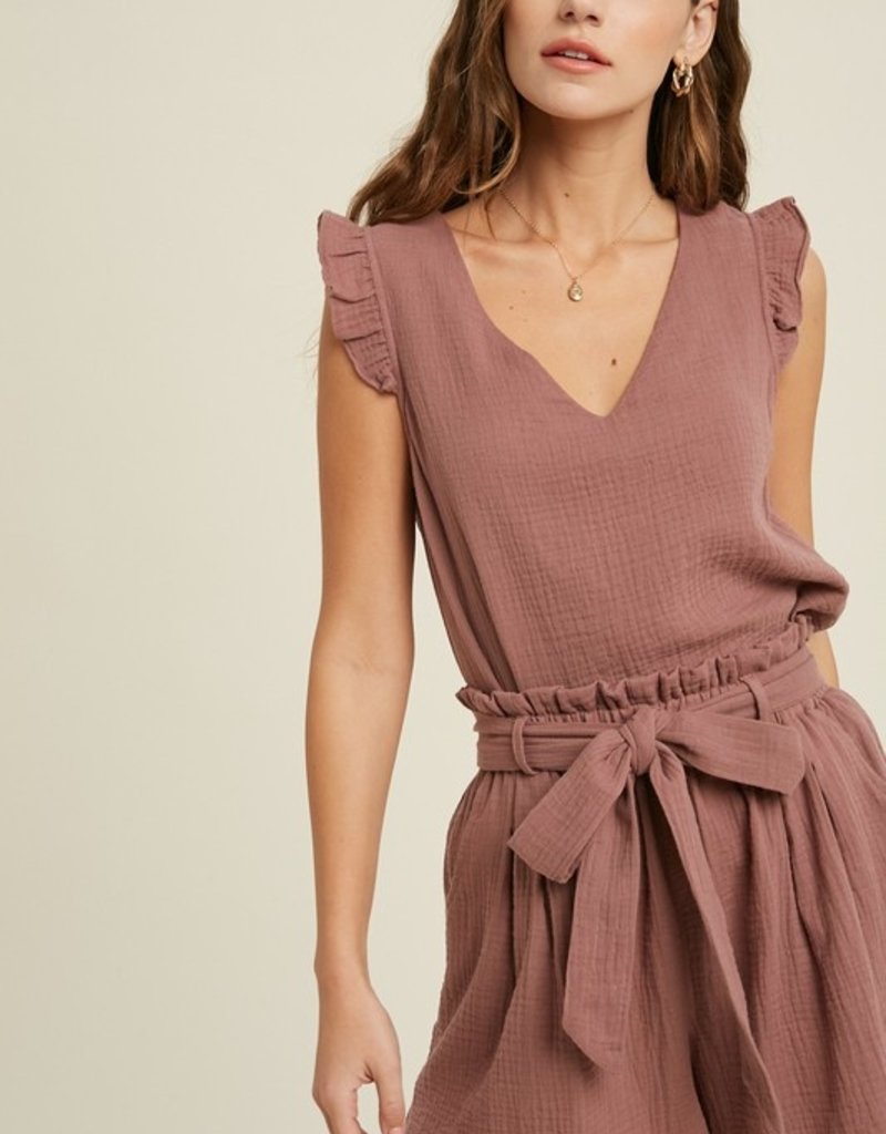 v neck ruffle sleeve top