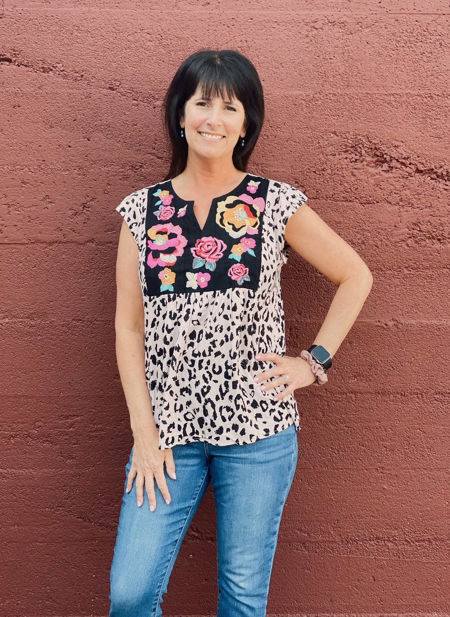 leopard ruffle sleeve top