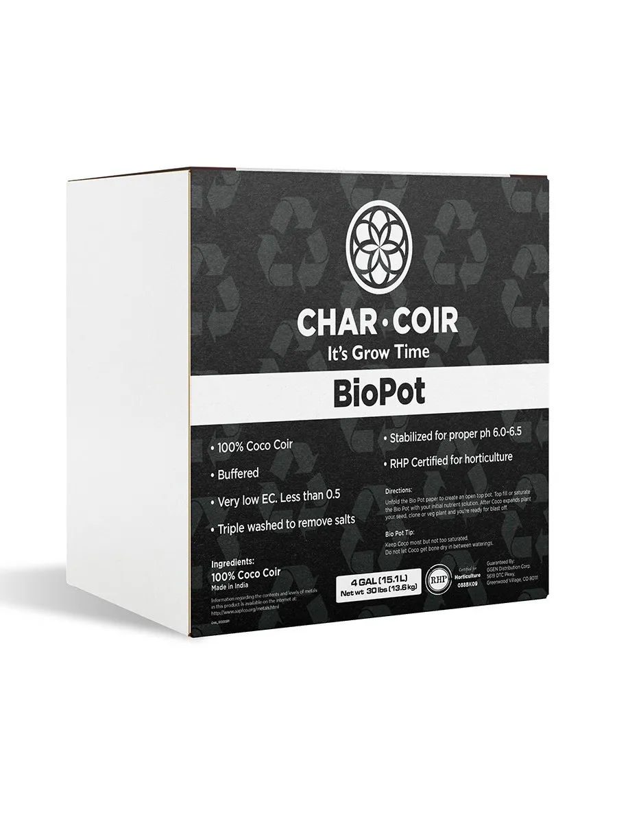 Char Coir BioPot BLACK 8L / 2gal, case of 10