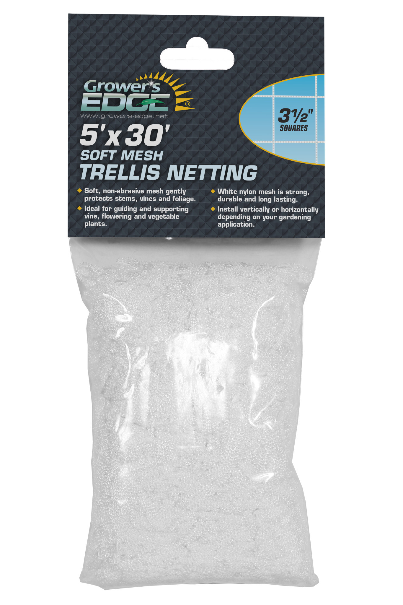Growers Edge Grower's Edge Soft Mesh Trellis Netting 5' x 30' w/ 3.5" Squares