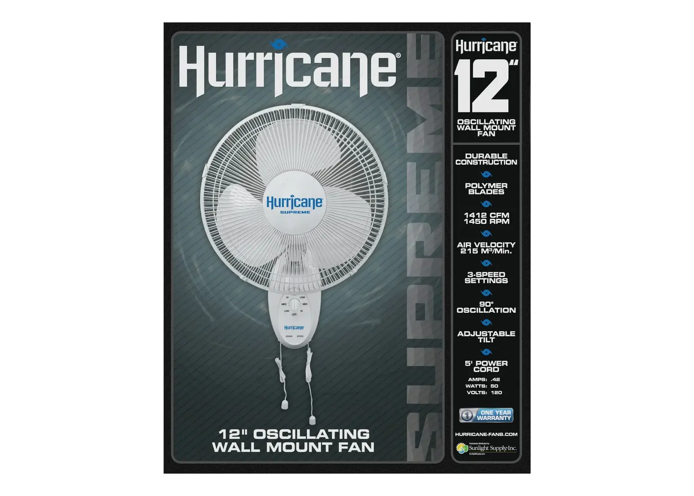 Hurricane Hurricane Supreme Oscillating Wall Mount Fan 12"