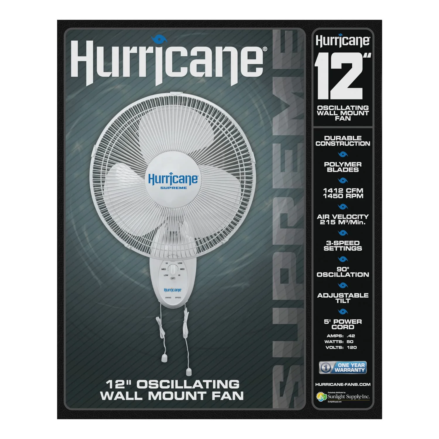 Hurricane Hurricane Supreme Oscillating Wall Mount Fan 12"