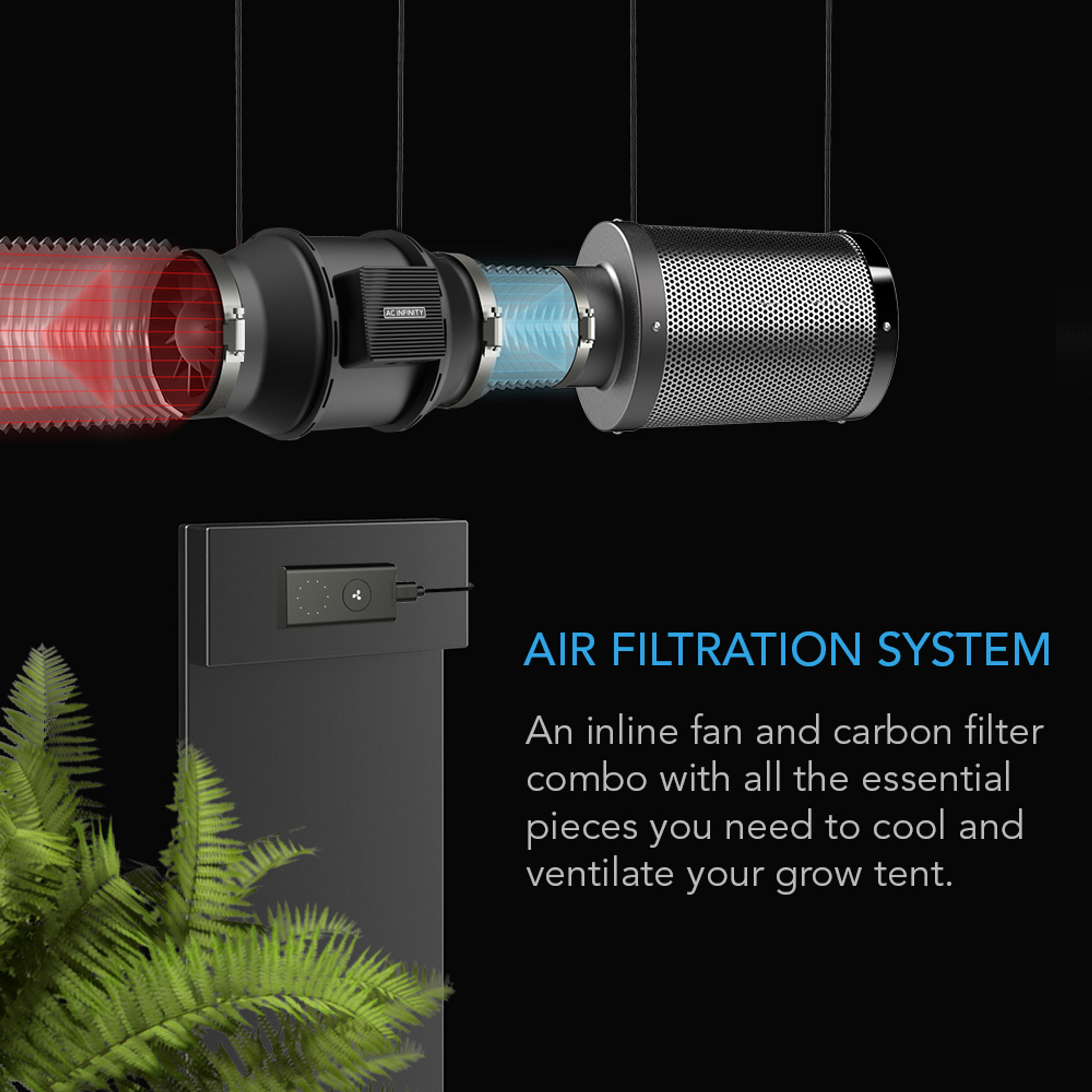 AC Infinity AC Infinity Air Filtration Kit 8", Inline Fan with Speed Controller, Carbon Filter & Ducting Combo