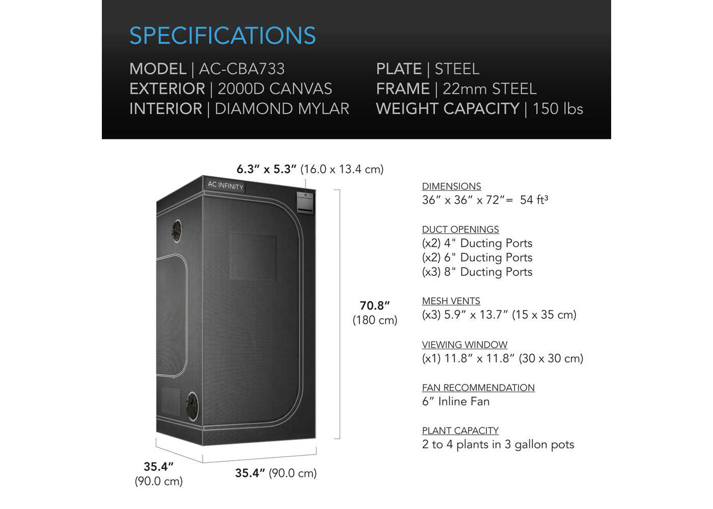 AC Infinity AC Infinity CLOUDLAB 733  Grow Tent 3X3