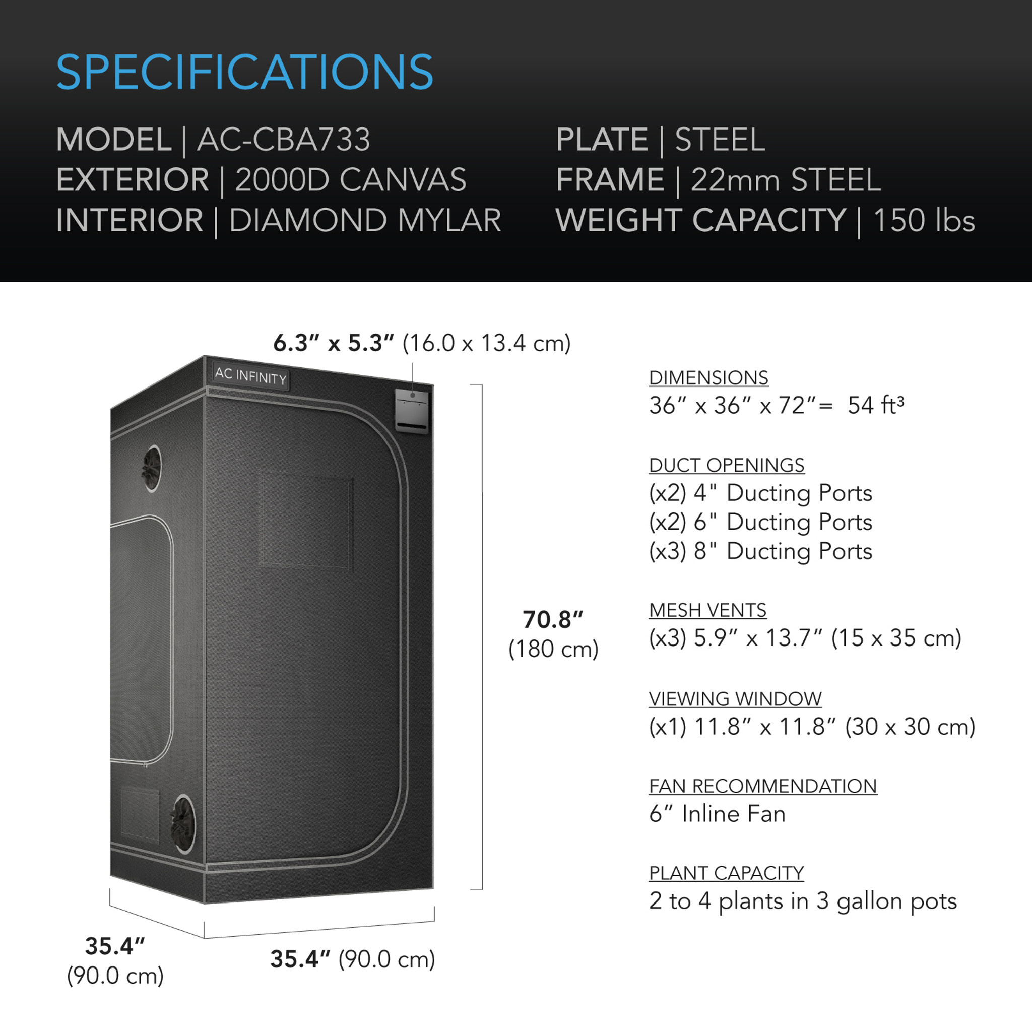 AC Infinity AC Infinity CLOUDLAB 733  Grow Tent 3X3