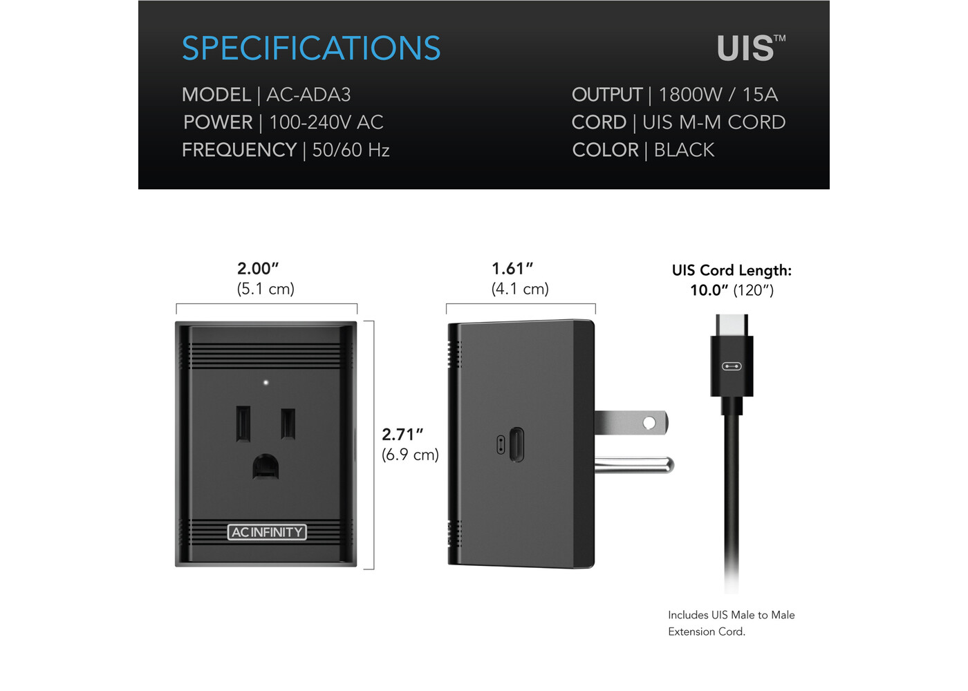 AC Infinity AC Infinity UIS Control Plug, For Outlet-Powered Equipment