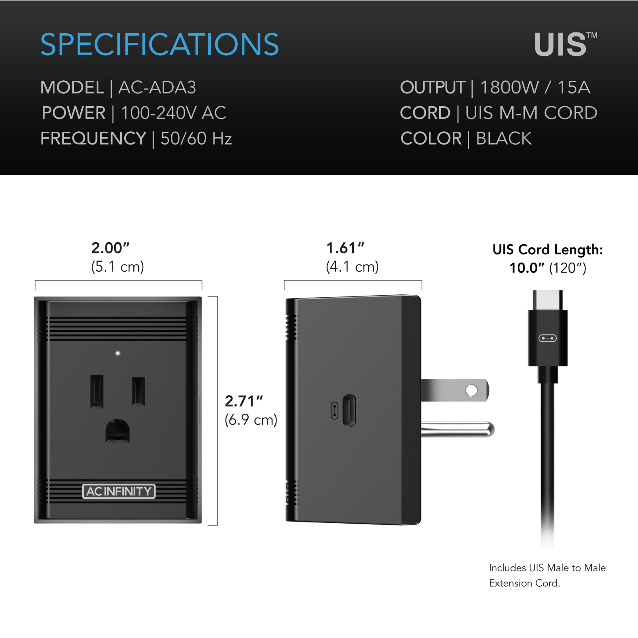 AC Infinity AC Infinity UIS Control Plug, For Outlet-Powered Equipment