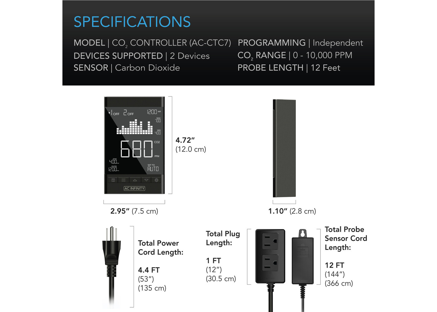 AC Infinity AC Infinity CO2 Controller, Smart Outlet Carbon Dioxide Monitor For CO2 Regulators & Inline Fans