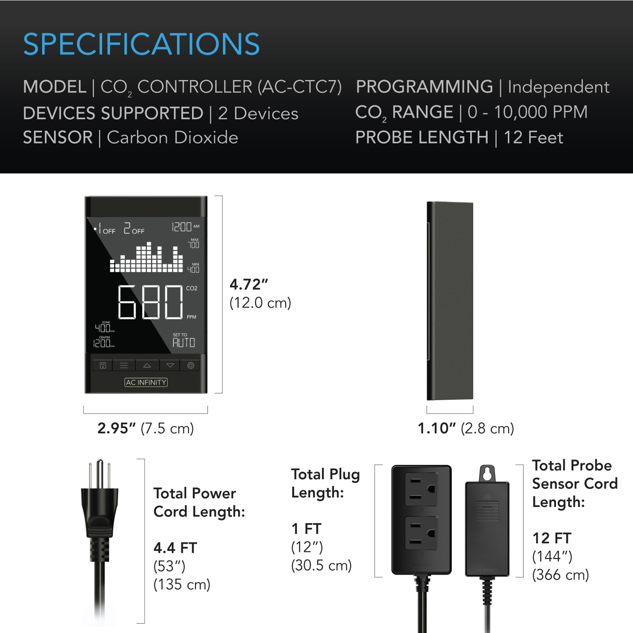 AC Infinity AC Infinity CO2 Controller, Smart Outlet Carbon Dioxide Monitor For CO2 Regulators & Inline Fans