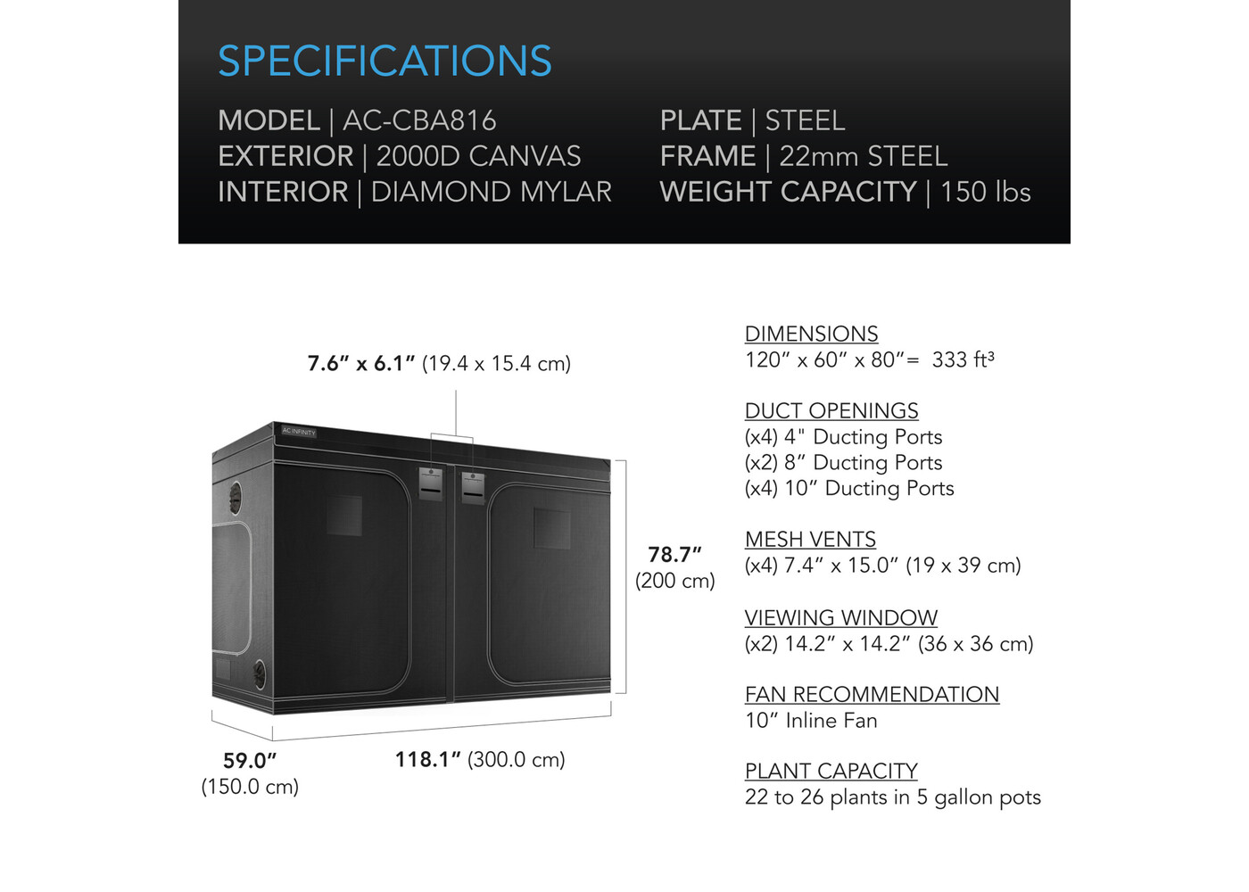 AC Infinity AC Infinity CLOUDLAB 816 Grow Tent 10X5