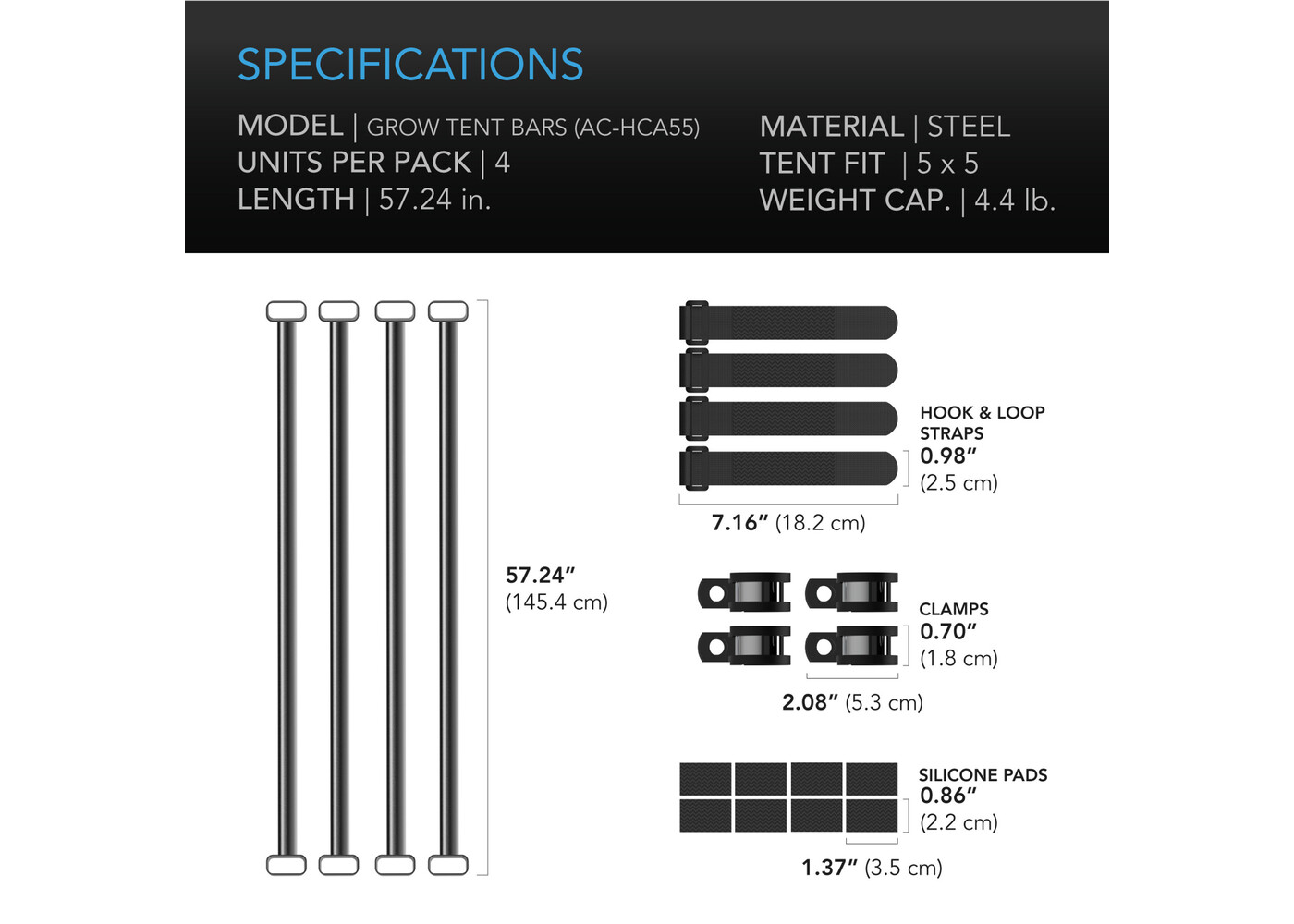 AC Infinity AC Infinity Grow Tent Mounting Bars 5x5