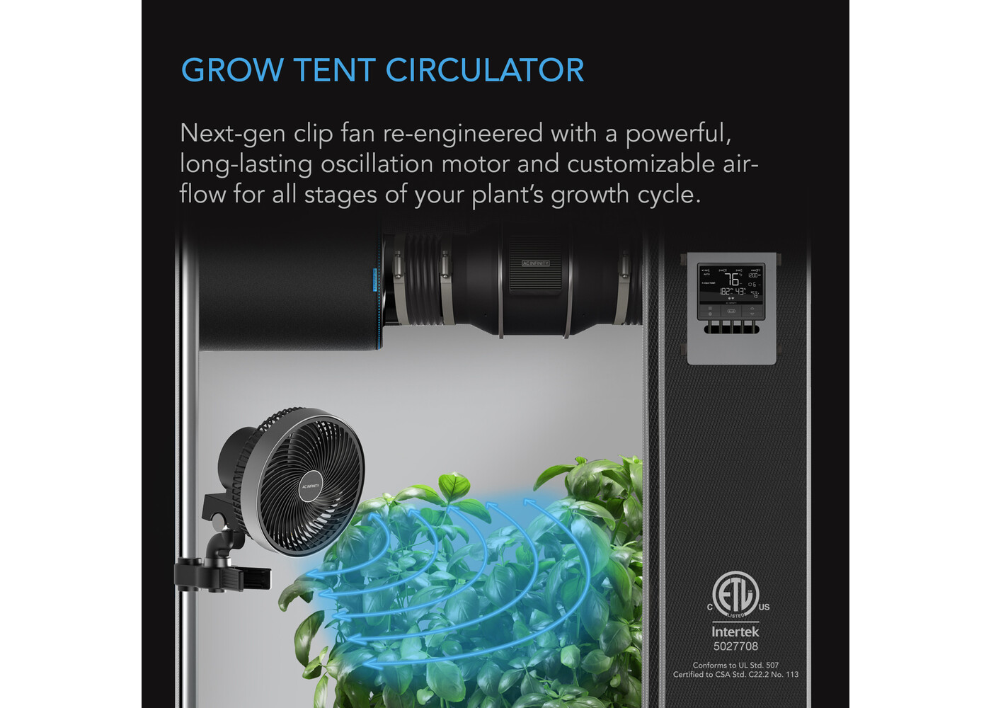 AC Infinity AC Infinity CLOUDRAY S6, Grow Tent Clip Fan 6” with 10 Speeds, EC-Motor, Auto Oscillation