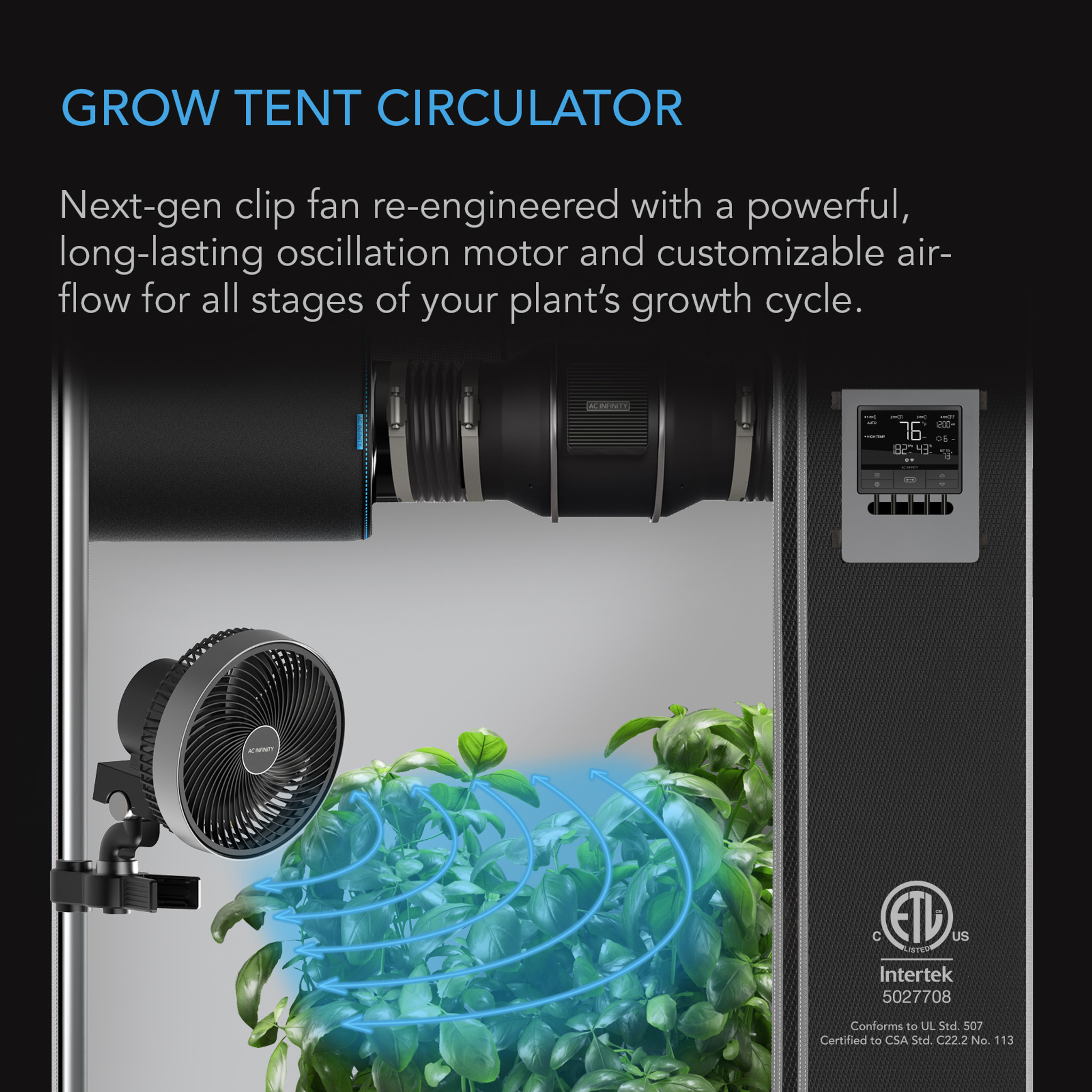 AC Infinity AC Infinity CLOUDRAY S6, Grow Tent Clip Fan 6” with 10 Speeds, EC-Motor, Auto Oscillation