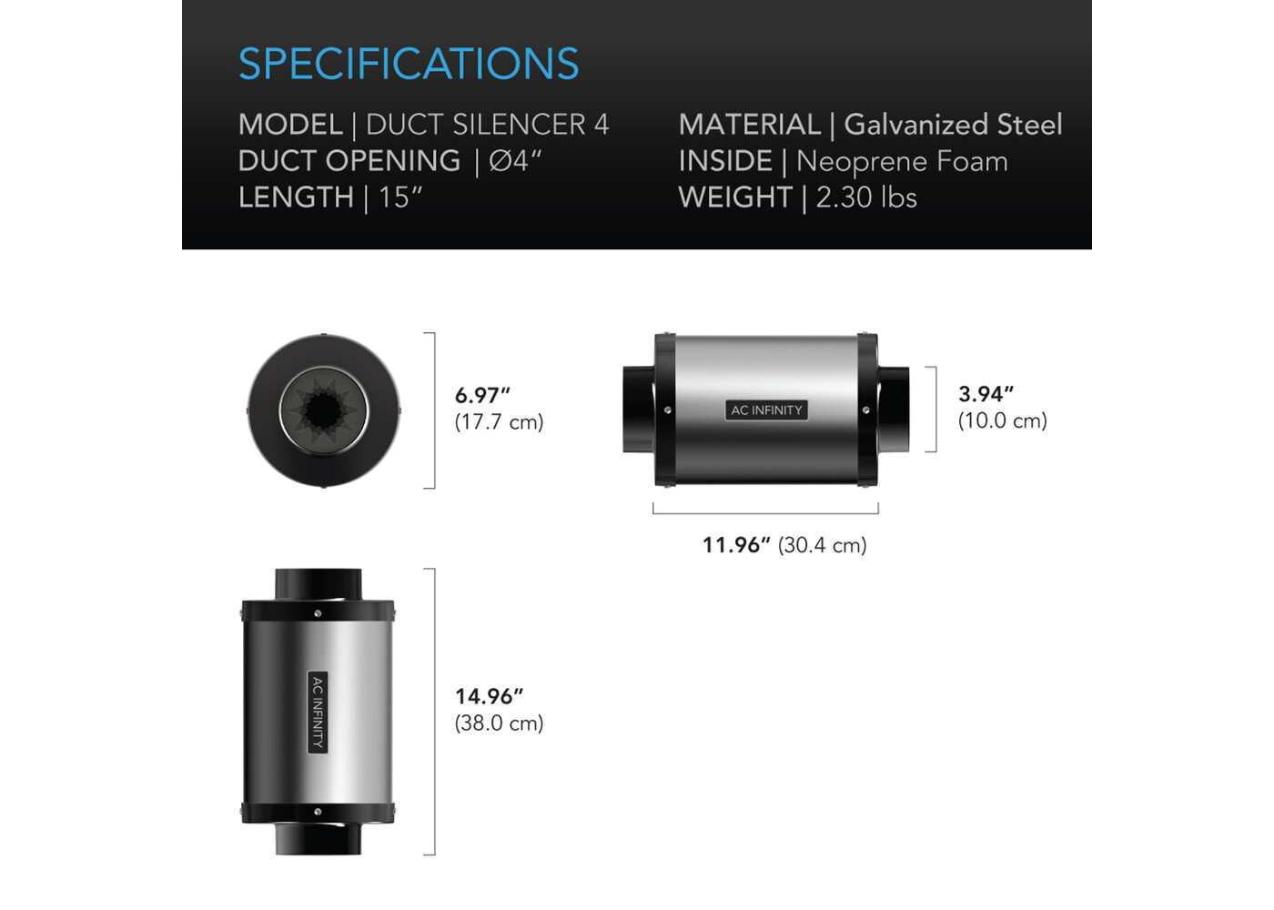 AC Infinity AC Infinity Inline Duct Fan Silencer 4"