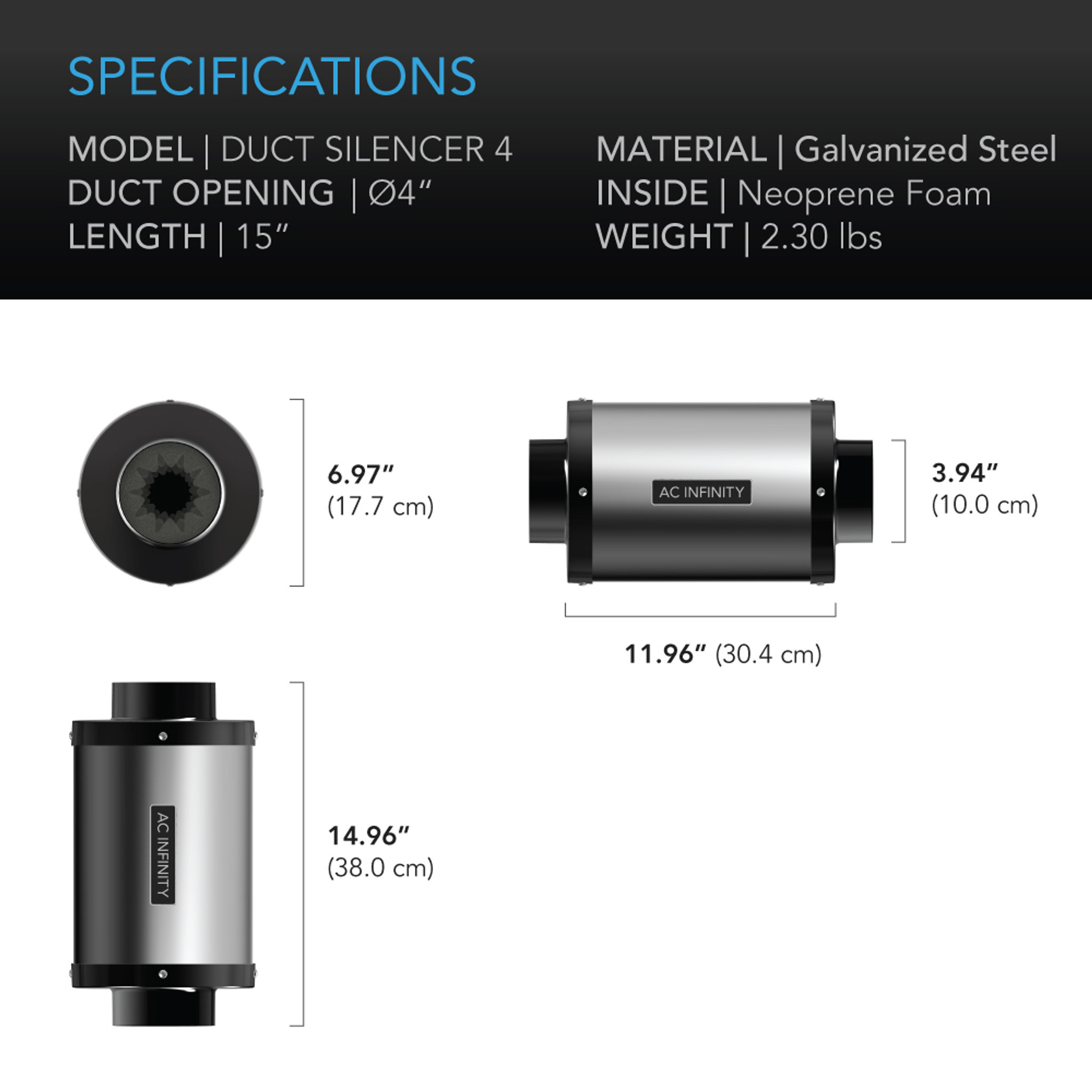 AC Infinity AC Infinity Inline Duct Fan Silencer 4"