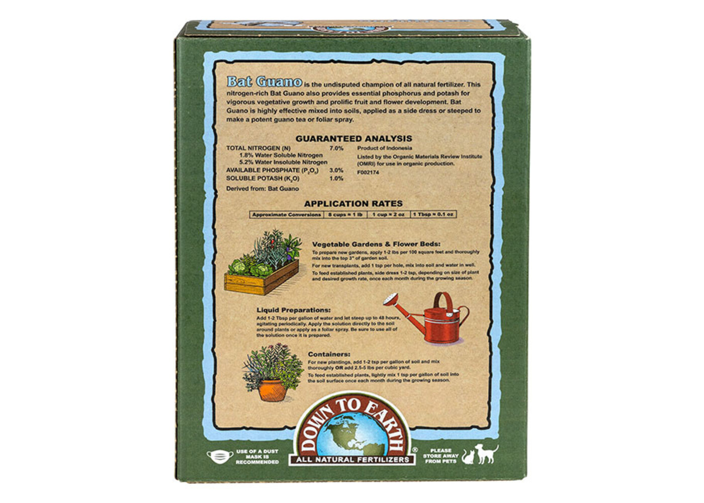Down To Earth Bat Guano 7-3-1   2 lb