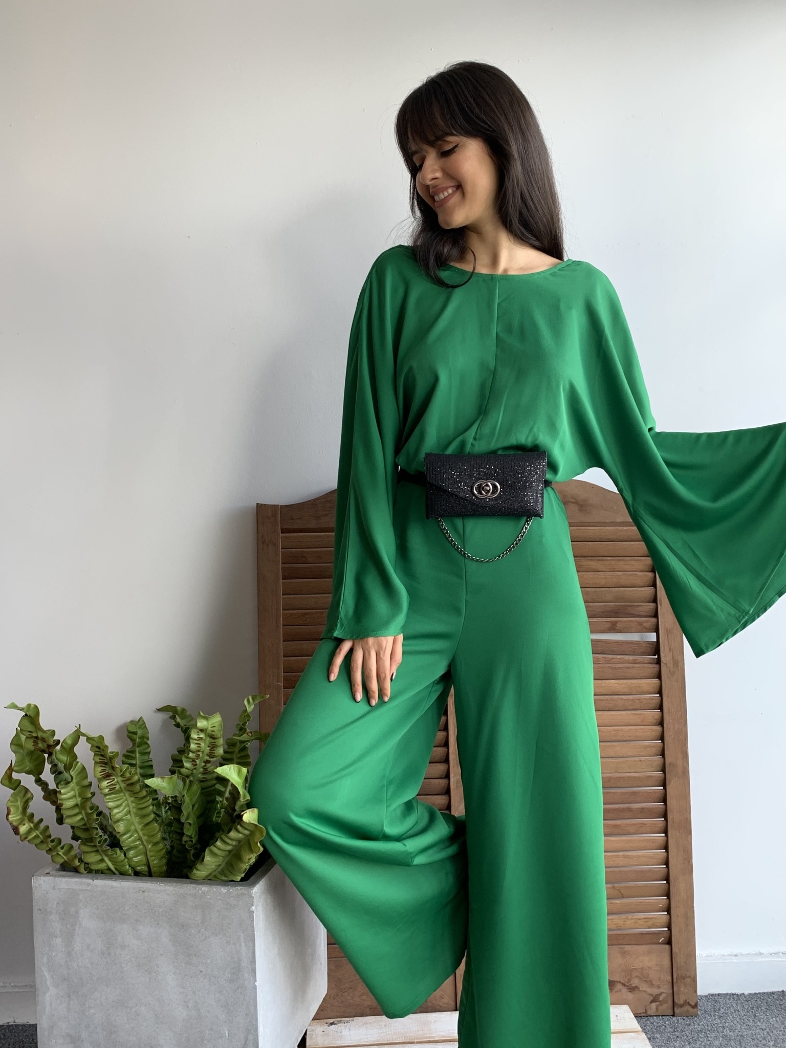 green long jumpsuit