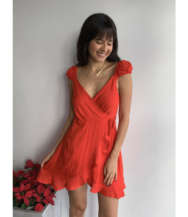 Short Sleeve Wrap Short Dress